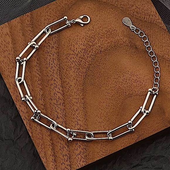 Unisex Sterling Silver U Shaped Chain Link Bracelet - Picture 2 of 11